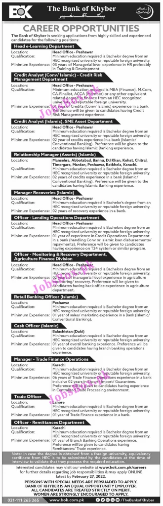 Bank of Khyber BOK Jobs 2022