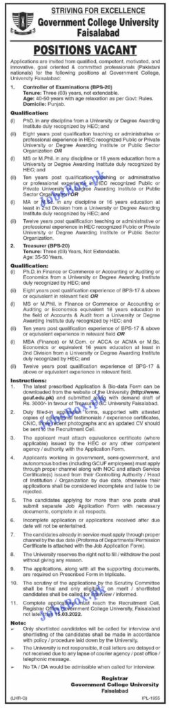 Government College GC University Faisalabad Jobs 2022