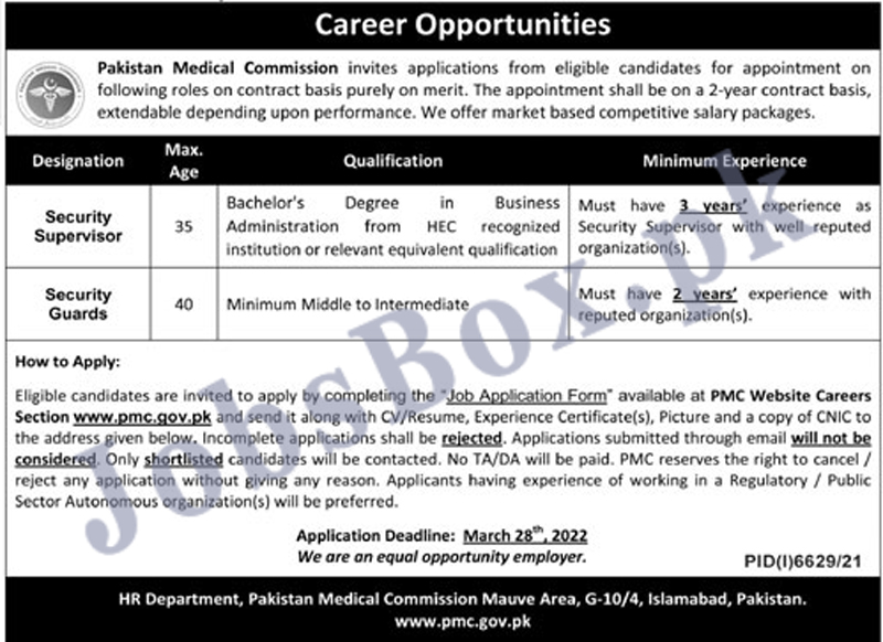 Pakistan Medical Commission PMC Jobs 2022 Application Form