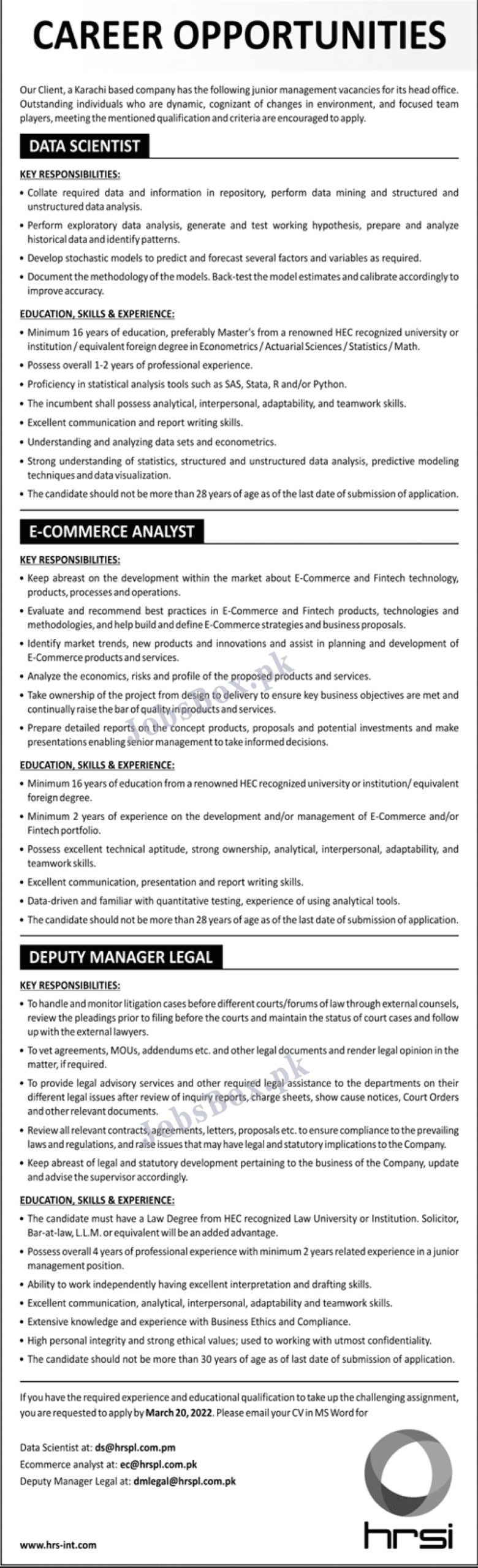 Human Resource Solution International HRSI Jobs 2022