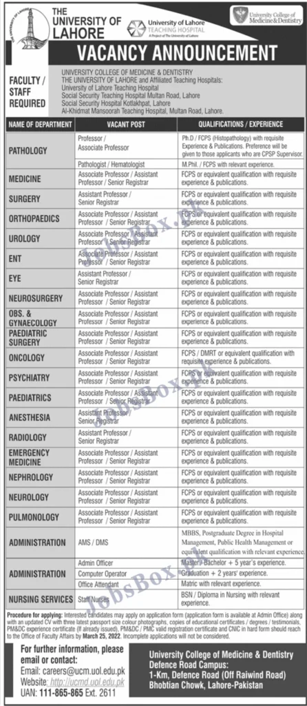 The University of Lahore UOL Jobs 2022 Online Application
