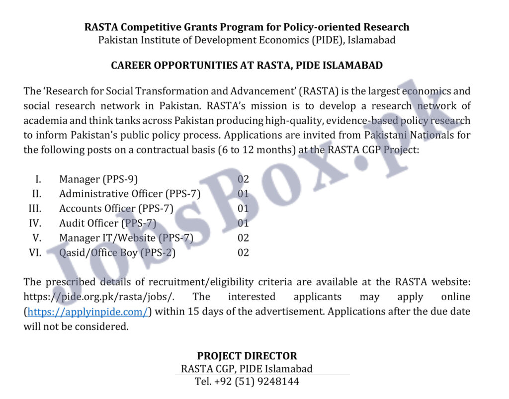 Pakistani Institute of Development Economics PIDE Jobs 2022