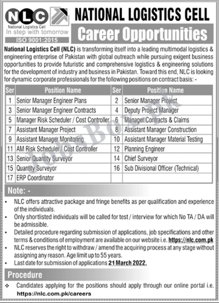 National Logistics Cell NLC Jobs 2022 March Advertisement