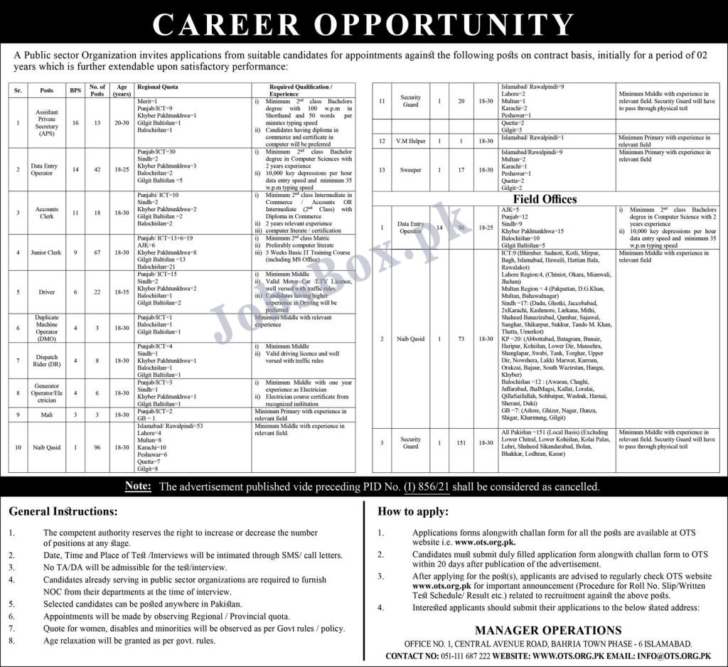 Pakistan Bait ul Mal PBM Jobs 2022 for Pakistanis Download OTS Form