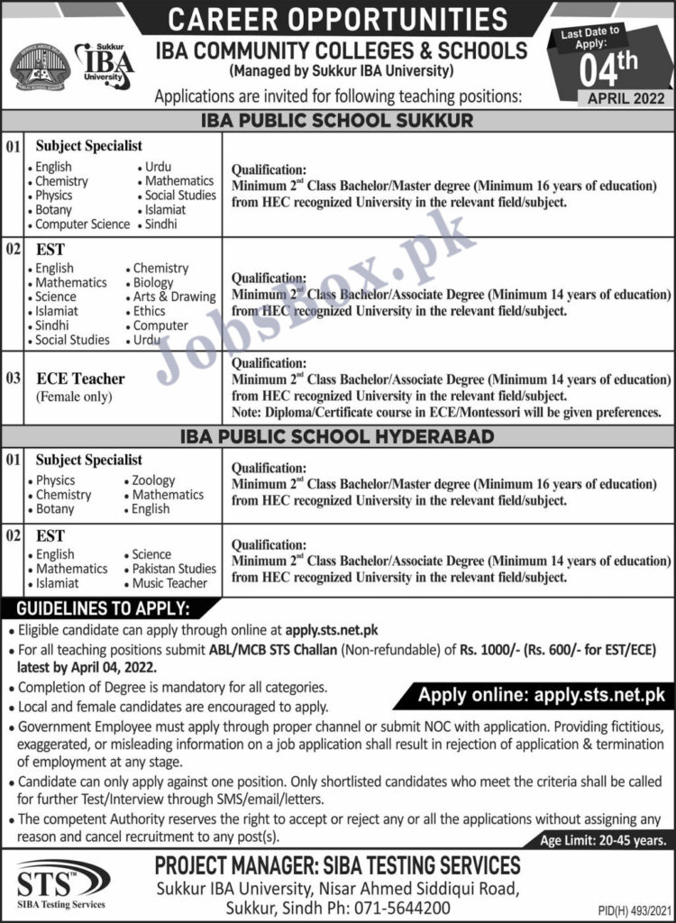 Teaching Jobs in Sindh IBA Community Colleges & Schools