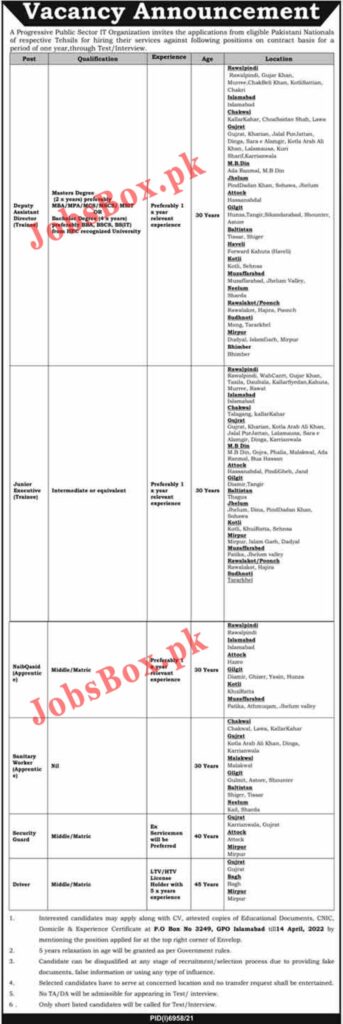 Public Sector IT Organization PO Box 3249 Islamabad Jobs 2022