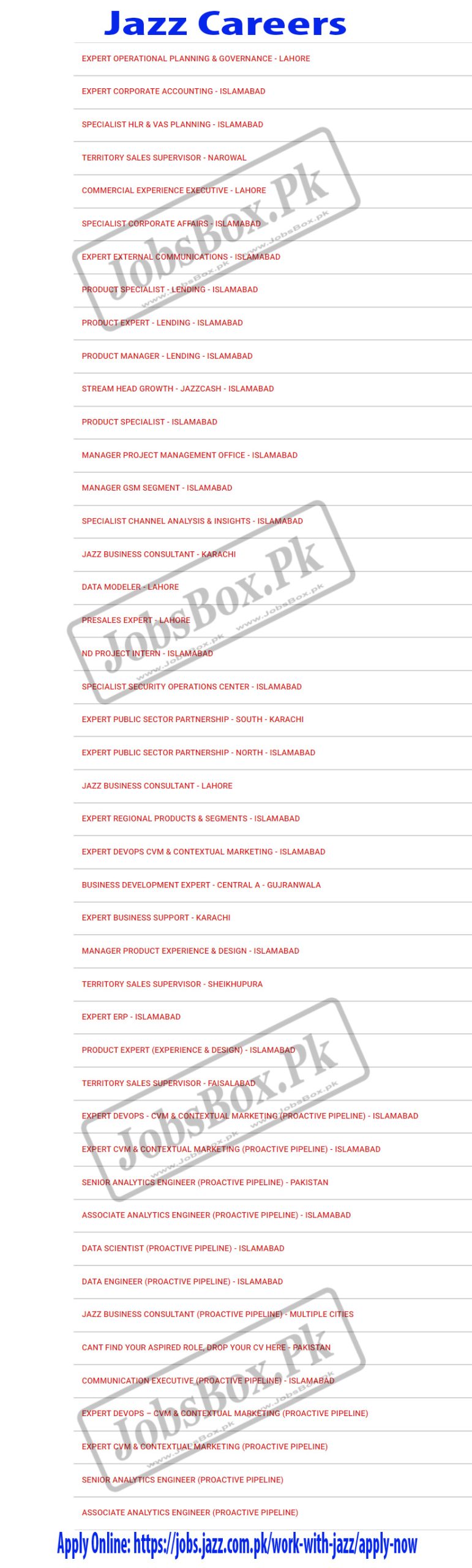 Jazz Pakistan Jobs 2022 Mobilink Career Advertisement Fill Online Form