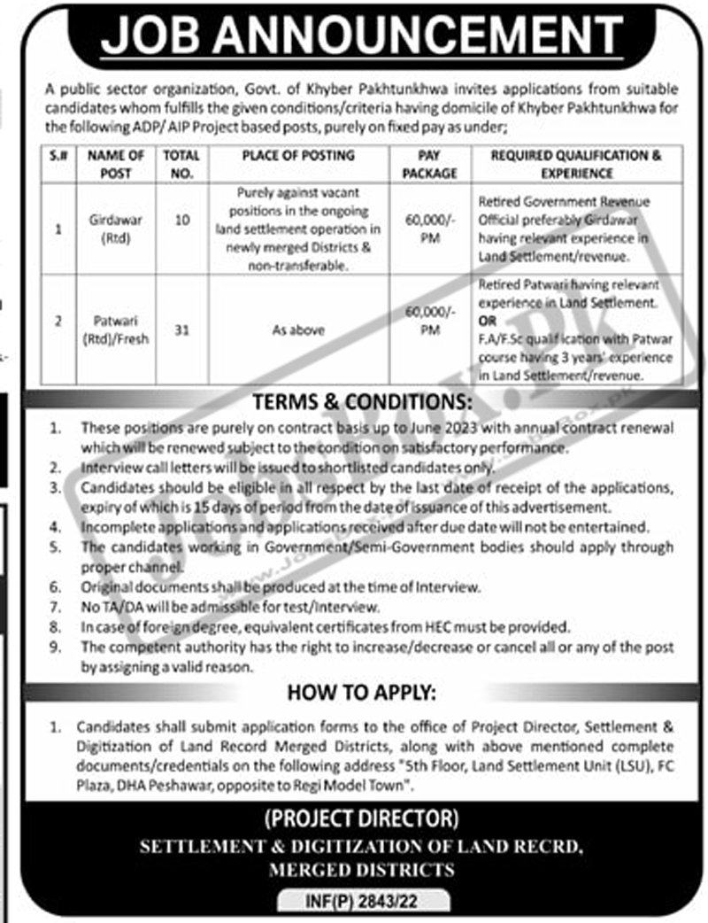 Girdawar and Patwari Jobs 2022 in KPK – Application Form