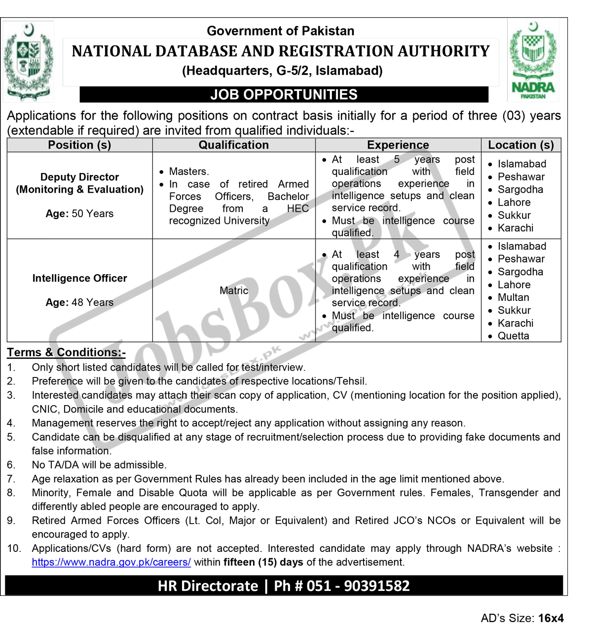 NADRA Jobs 2022 Ministry of Interior – Online Form at www.nadra.gov.pk