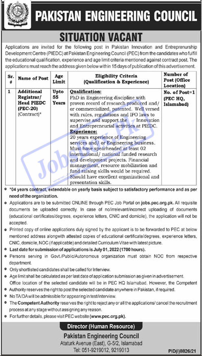 Pakistan Engineering Council PEC Jobs 2022 | Jobs.pec.org.pk