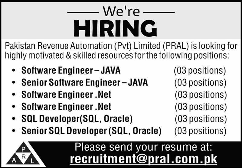 Pakistan Revenue Automation Limited PRAL Jobs 2022