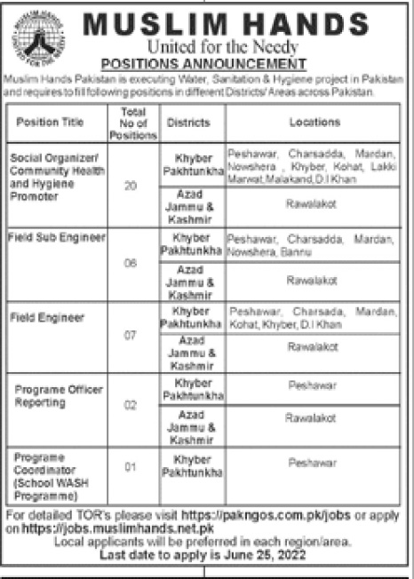 Muslim Hands Pakistan Jobs 2022 | Jobs.muslimhands.net.pk