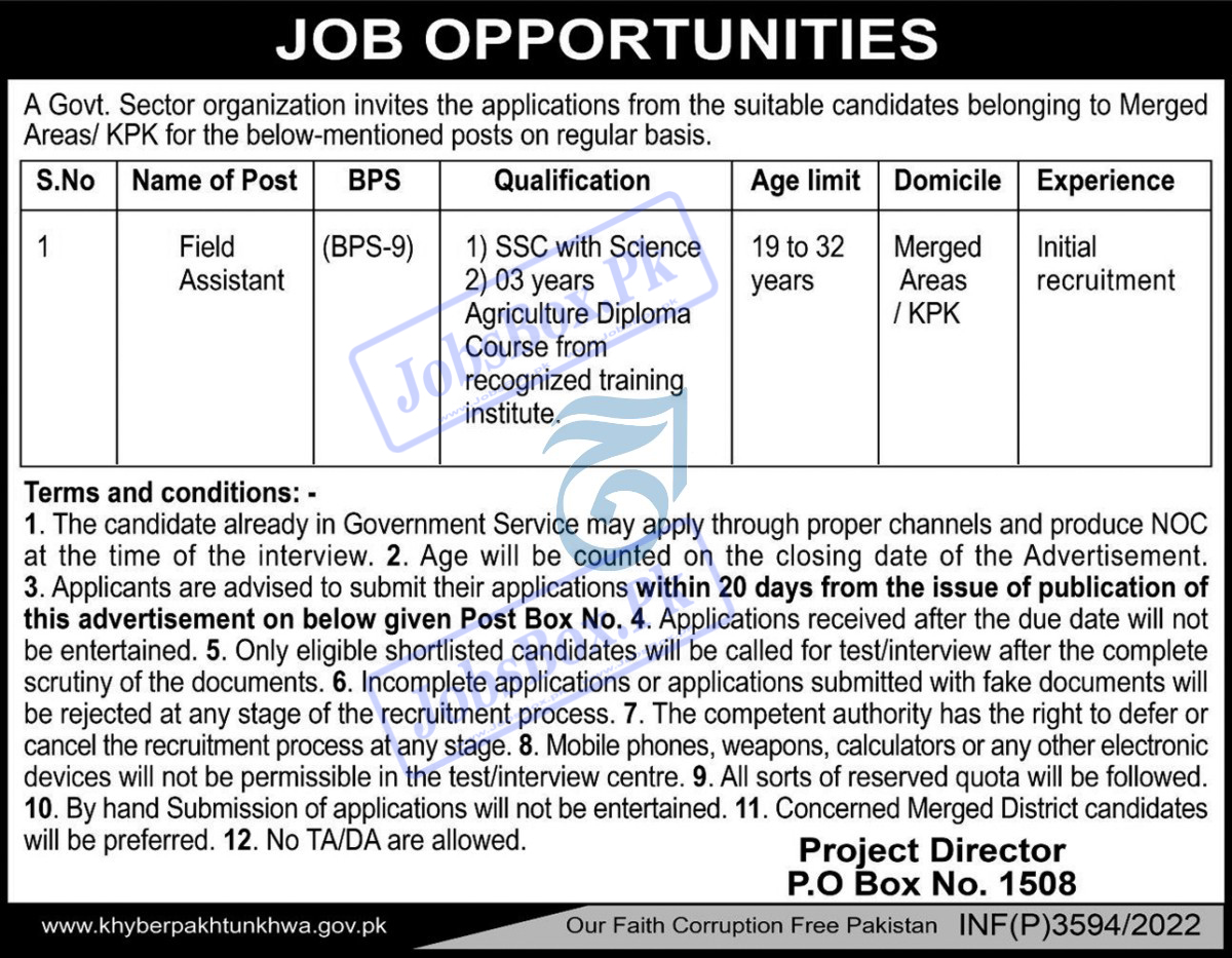 Jobs for Field Assistants in KPK – PO Box No. 1508 Careers