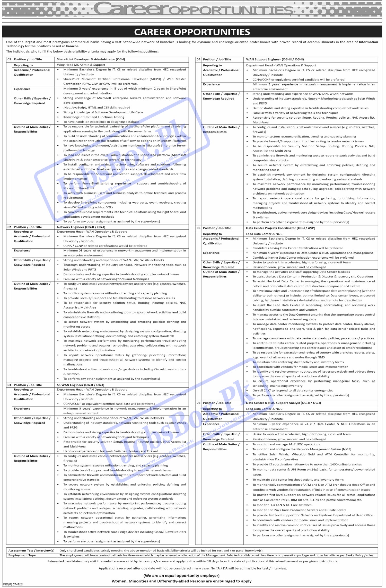 Banking Jobs 2022 in Karachi Fill Online Form | Sidathyder.com.pk