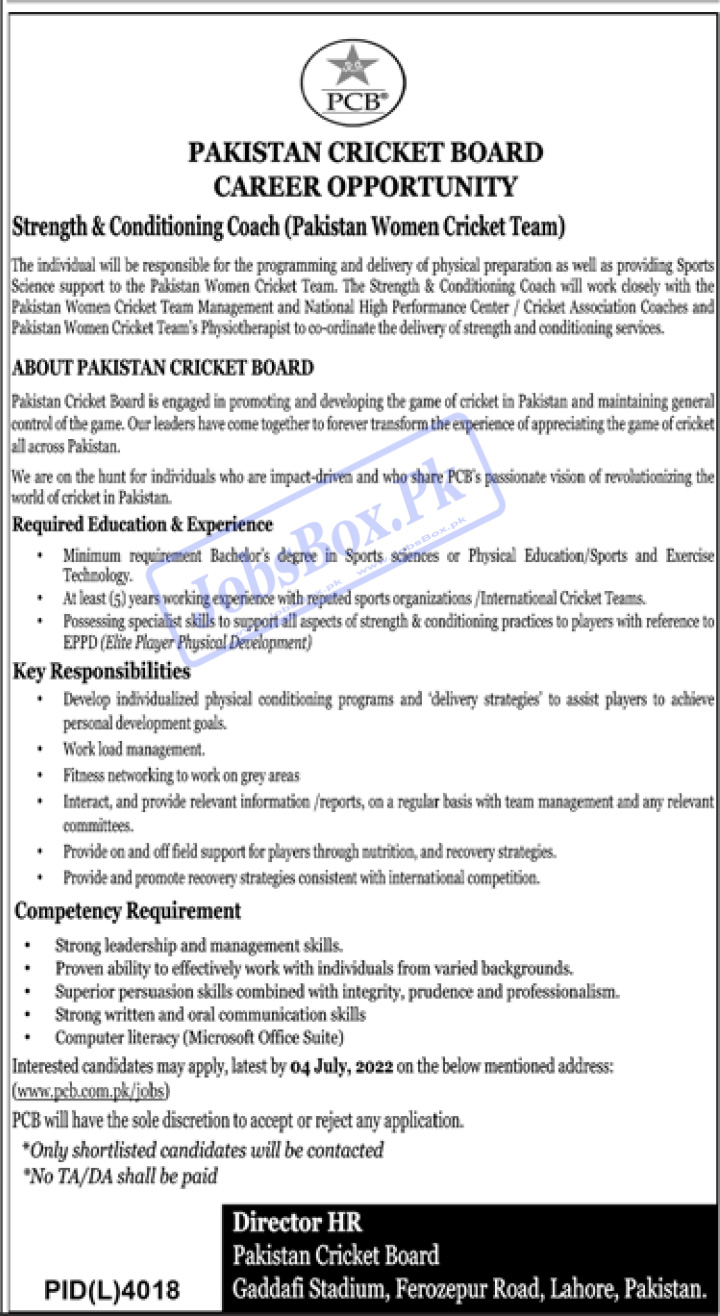 Pakistan Cricket Board PCB Jobs 2022 Latest Advertisement