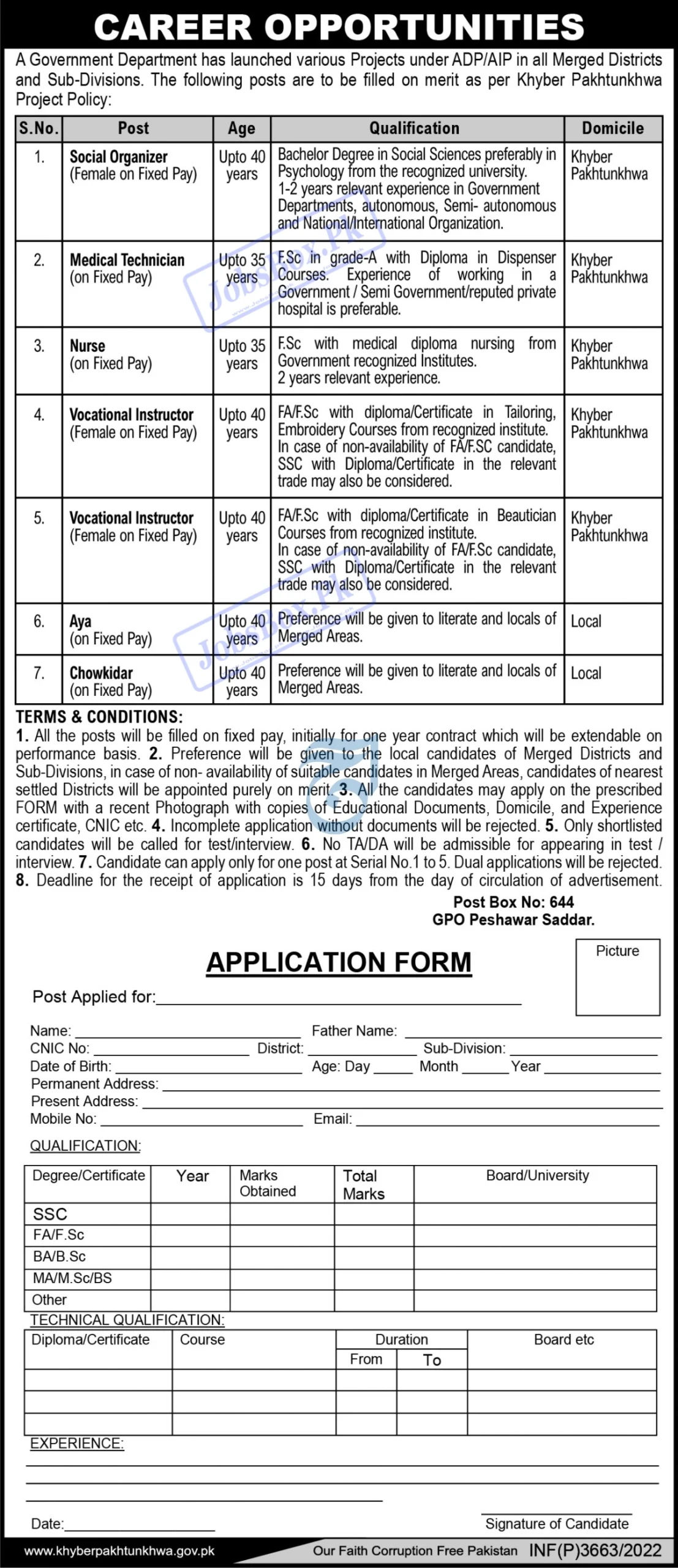 Government Department KPK PO Box 644 Peshawar Jobs 2022