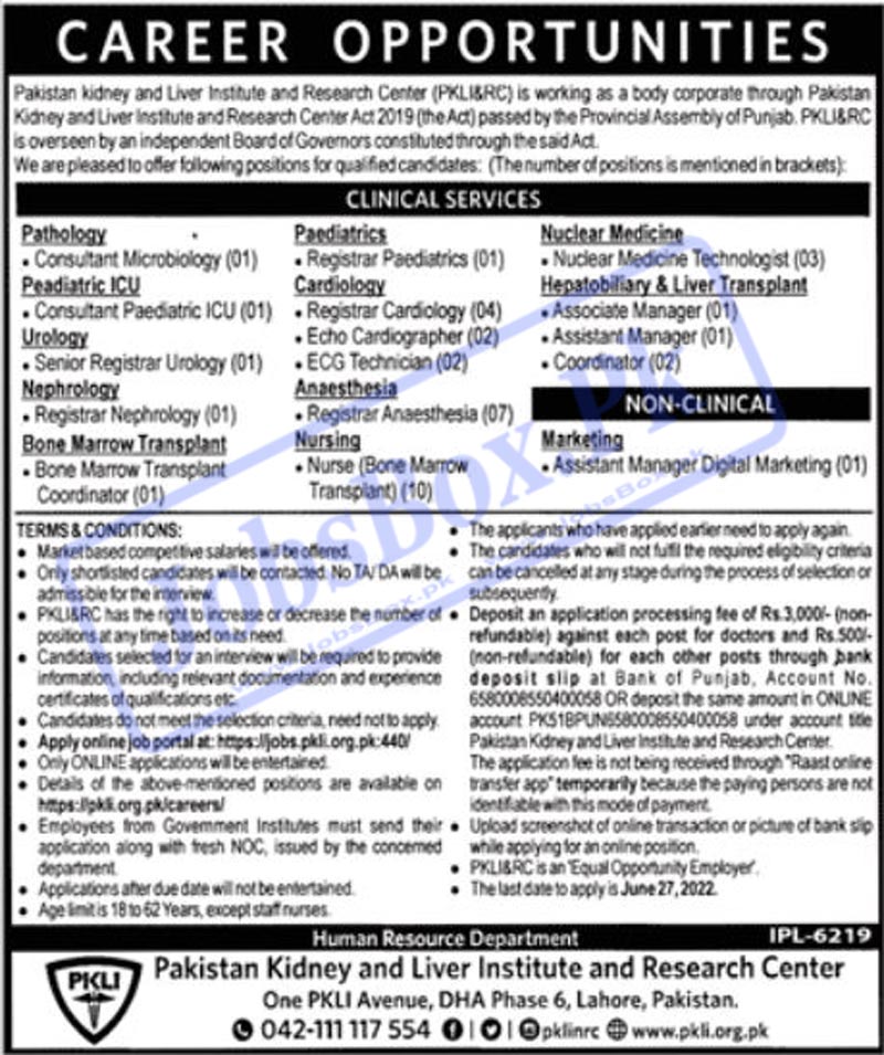 Pakistan Kidney And Liver Institute PKLI Jobs 2022 | www.pkli.org.pk