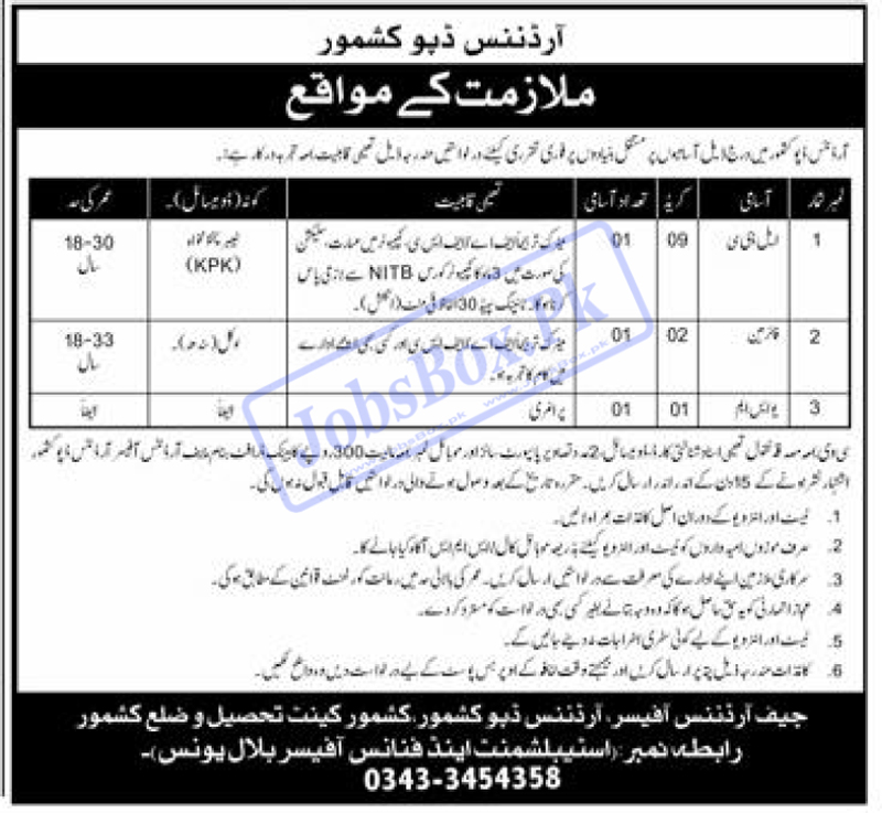 Pakistan Army Ordnance Depot Kashmore Jobs 2022