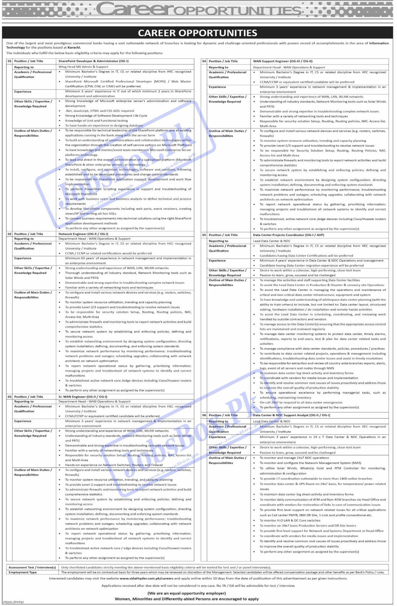 Banking Jobs 2022 in Karachi Fill Online Form | Sidathyder.com.pk