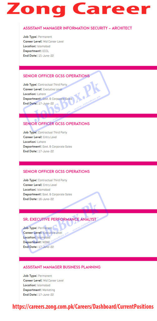 Zong Pakistan Jobs 2022 June Advertisement | www.zong.com.pk