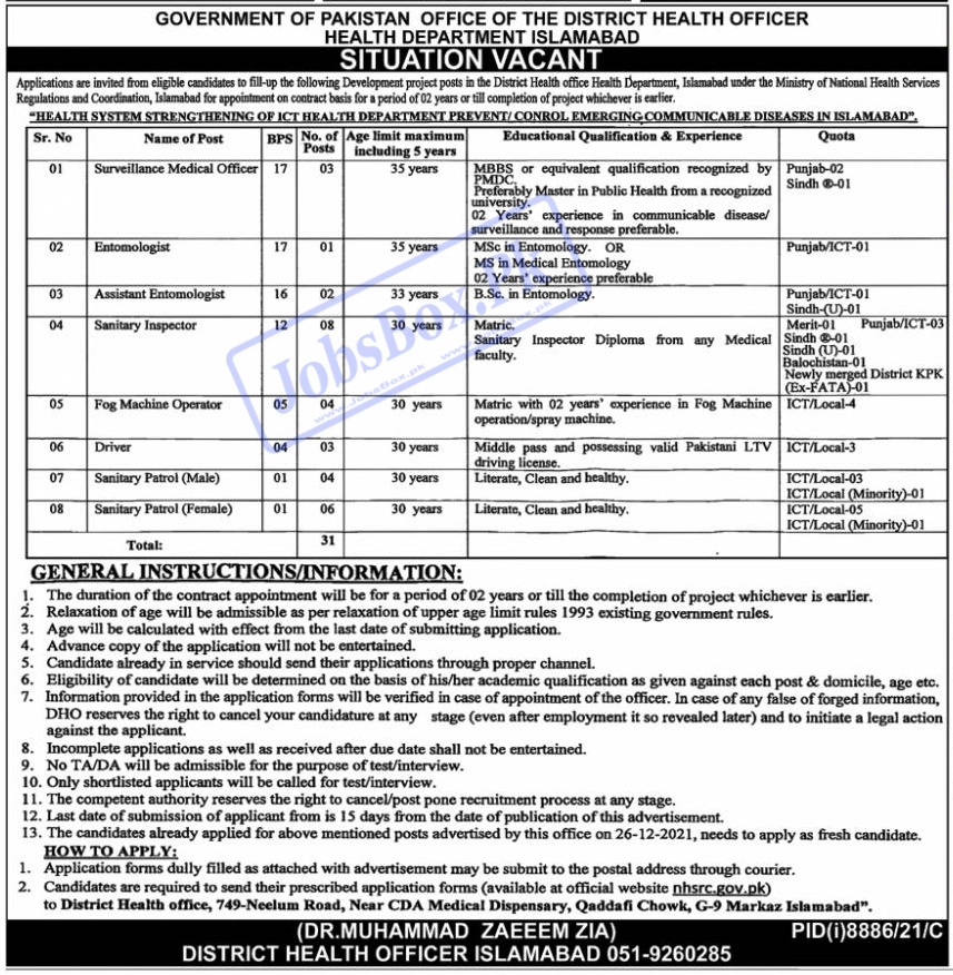 Health Department Islamabad Jobs 2022 | www.nhsrc.gov.pk