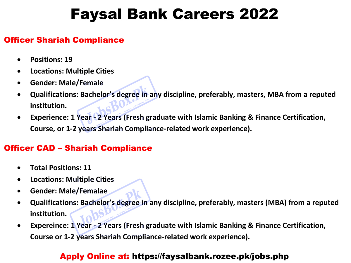 Faysal Bank Jobs 2022 in Multiple Cities – www.faysalbank.com