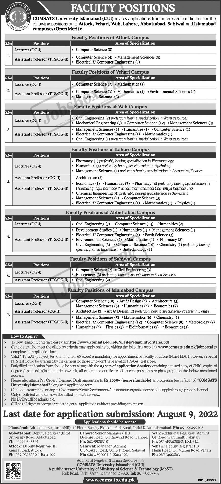 COMSATS University Islamabad CUI Jobs 2022 Announcement