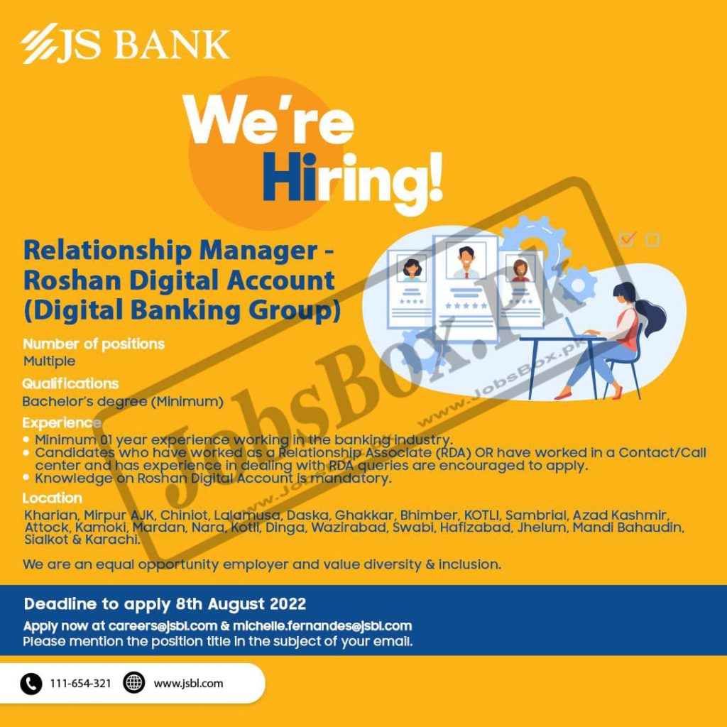 JS Bank Jobs 2022 in Multiple Branches – Online CVs