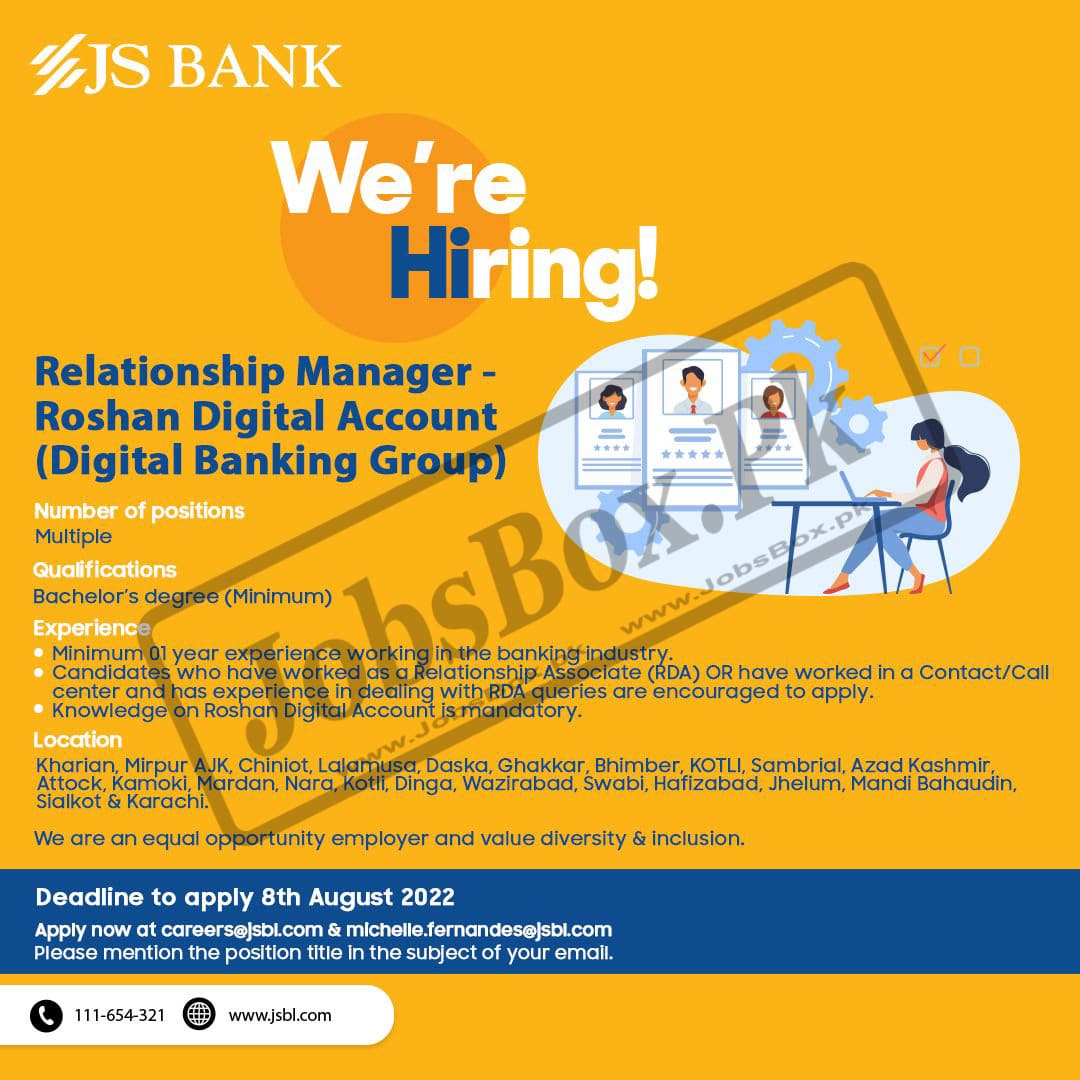 JS Bank Jobs 2022 in Multiple Branches – Online CVs