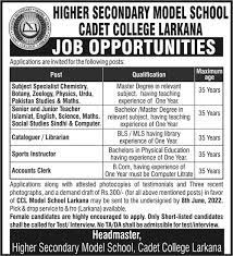 Cadet College Larkana Jobs 2022 Information | www.ccl.edu.pk