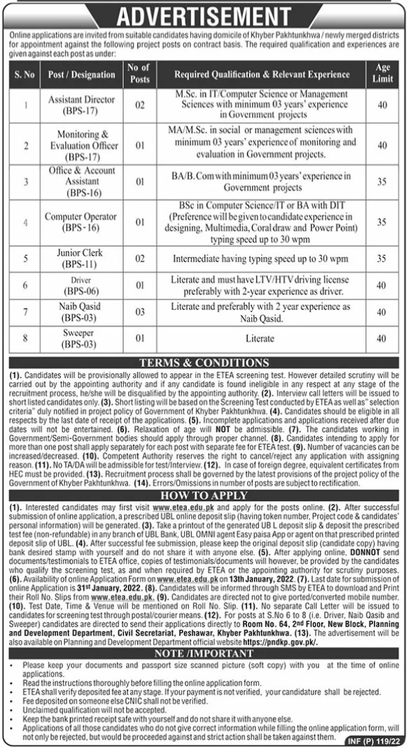 Government Jobs in KPK Public Sector Organization 2022 | Etea.edu.pk