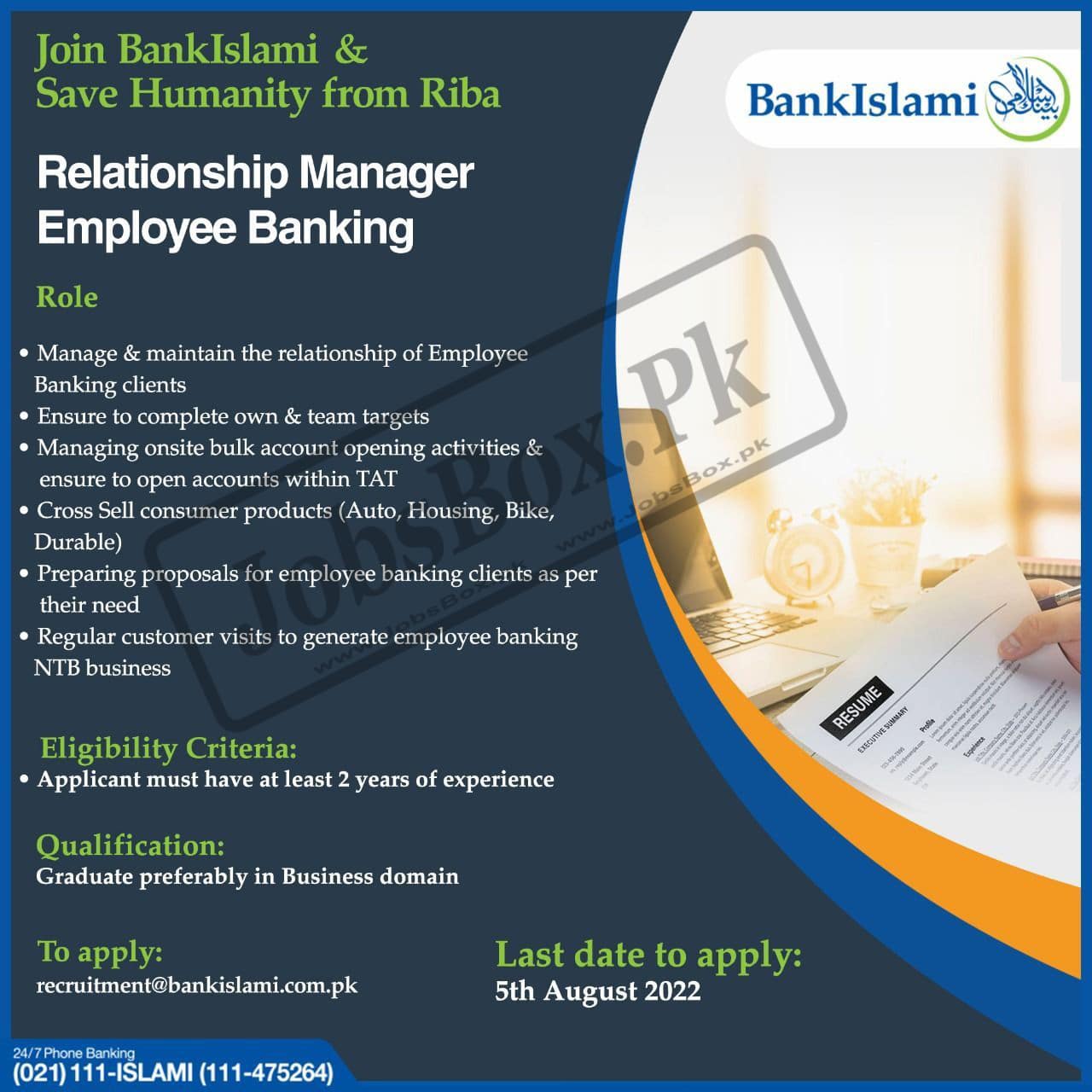 Through this page, we invite Pakistani Nationals who are searching for Banking Jobs to read the latest career opportunities announced by the BankIslami, published as Bank Islami Jobs 2022 – Apply Online at https://bankislami.com.pk/current-openings. Candidates should also visit the Bank of Punjab Careers.