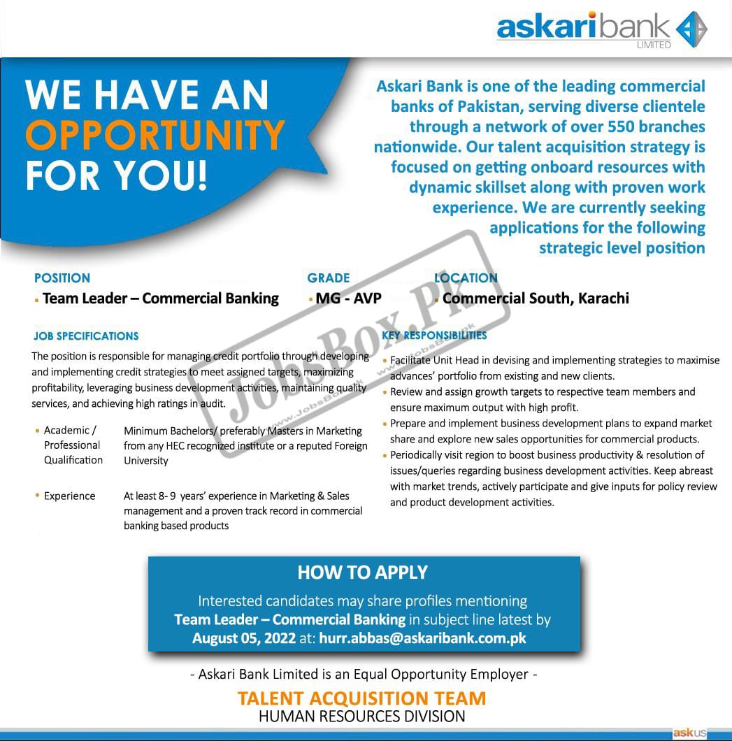 Askari Bank Jobs 2022 – Online Applications Procedure